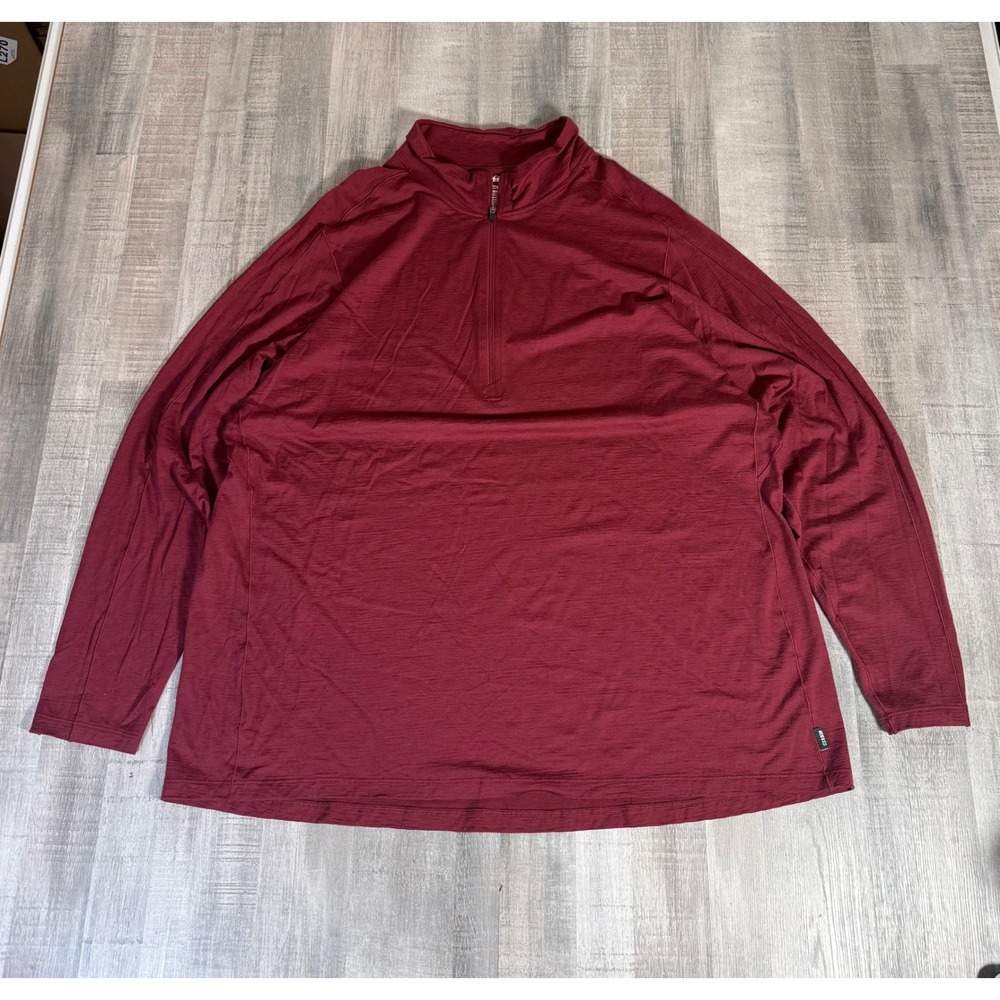 REI Co-op Mens 3XL 100% Merino Wool Quarter Zip Pullover Burgundy Red Base Layer